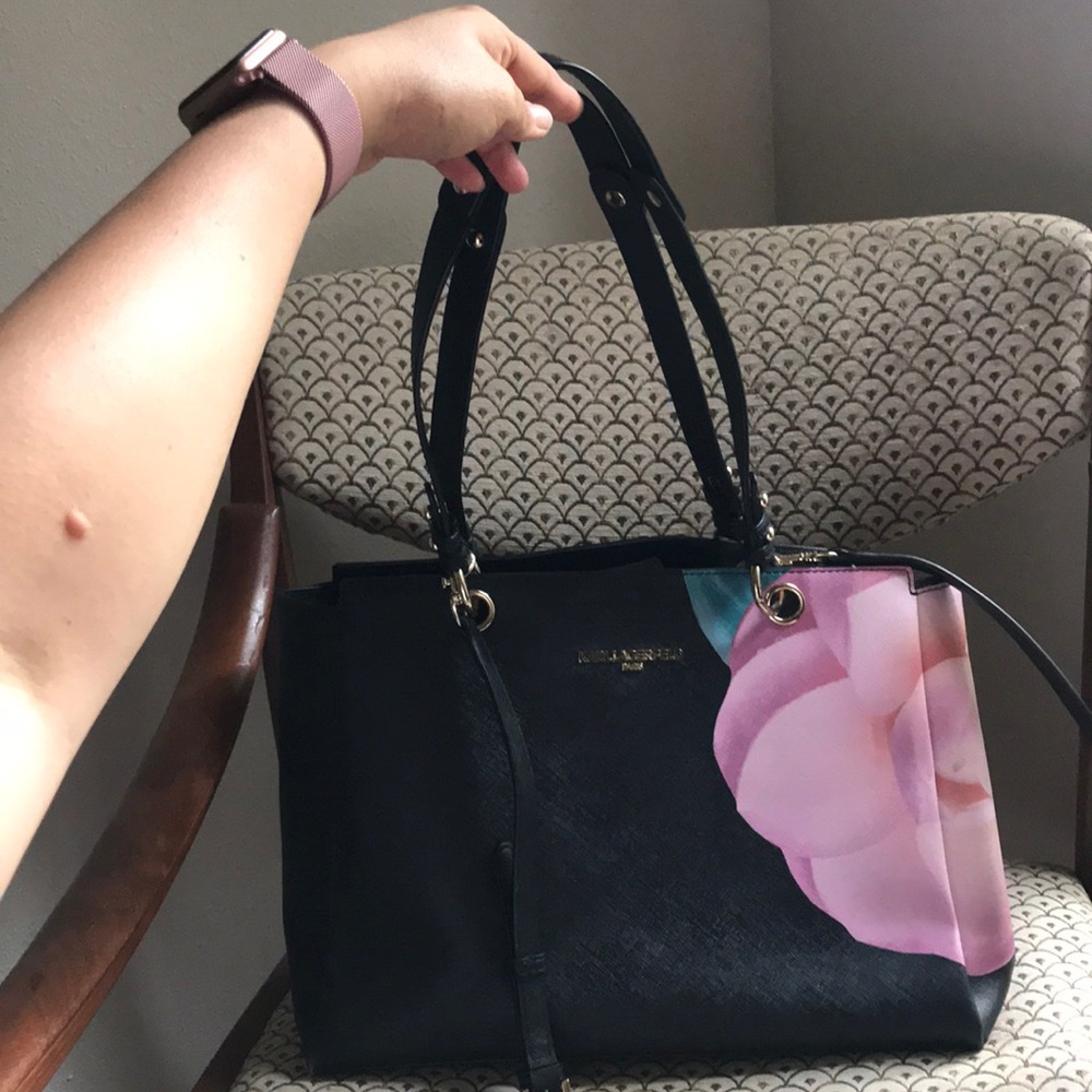 Karl Lagerfeld Black Leather Purse with Floral